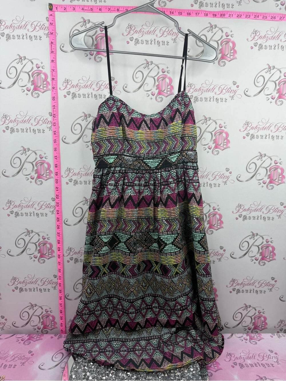 Forever 21 dress Aztec rainbow Multicolor Tribal Print Spaghetti Strap Dress
